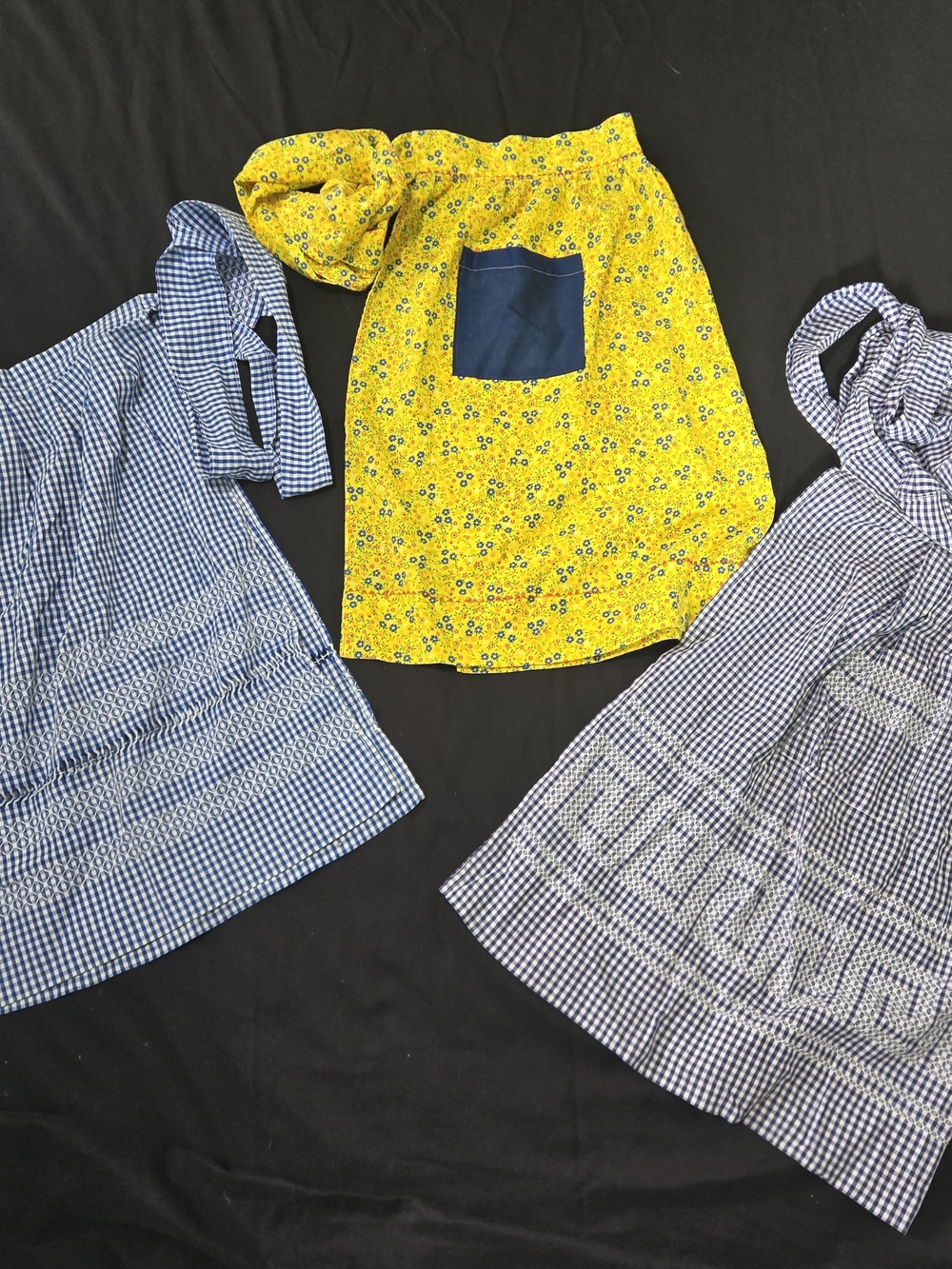 Vintage Handmade Half Aprons Lot Of 3 Yellow Floral Blue Check